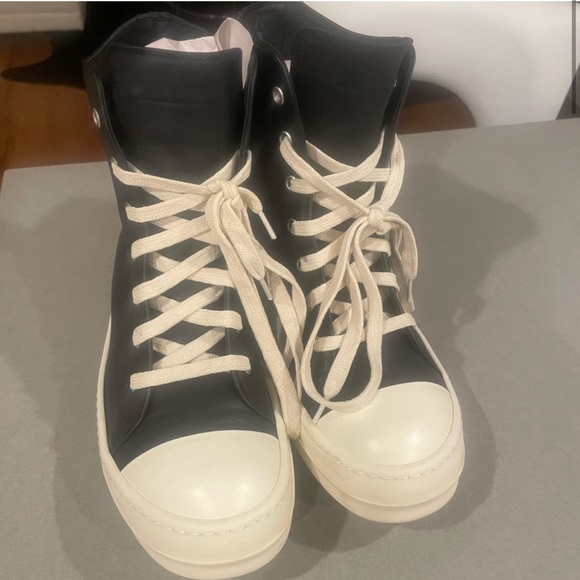 Rick Owens Black Leather High Sneakers sz 38